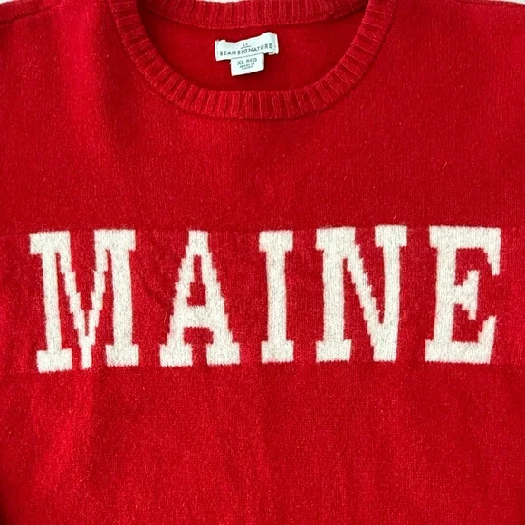 LL Bean Signature Red Women's Merino Wool Sweater with 'MAINE' Design - Picture 2 of 9